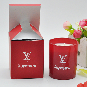 110克外喷红色玻璃杯香薰蜡烛，彩盒包装（可定制logo）
